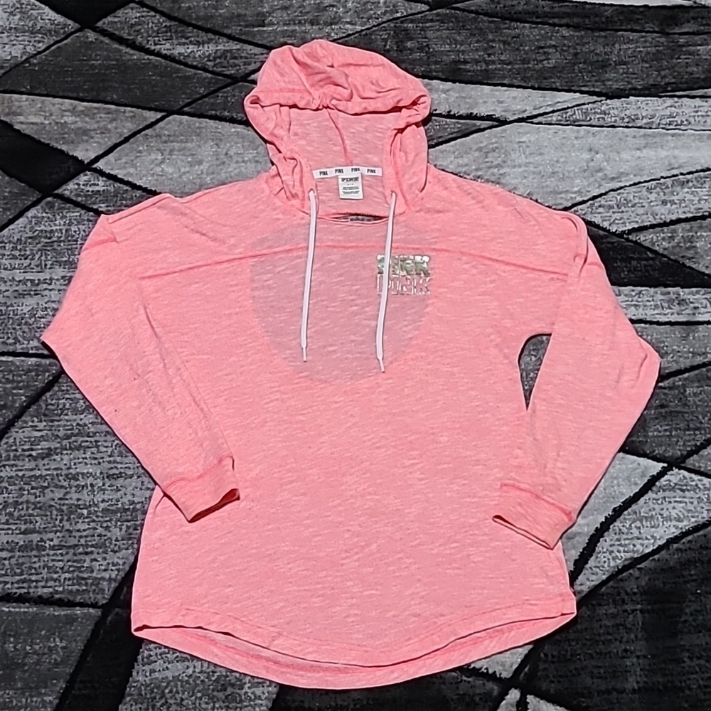VS PINK 2015 Campus Shine Logo Knit Cut-out Back Hoodie Shirt